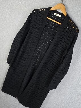 Boden Crochet Knit Black Cotton Cardigan Sweater Womens Sz Small